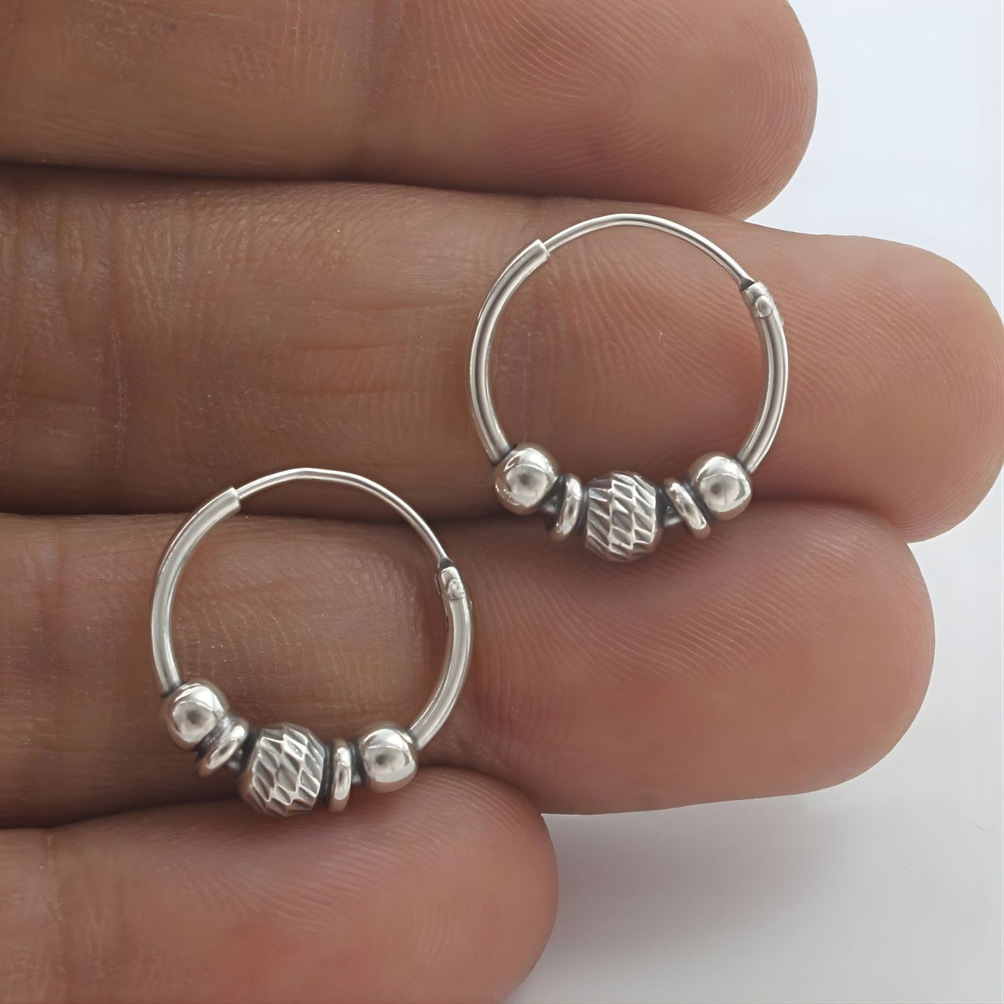 Ethnic 925 Real Sterling Silver Oxidized bali hoop earrings for women - Pair