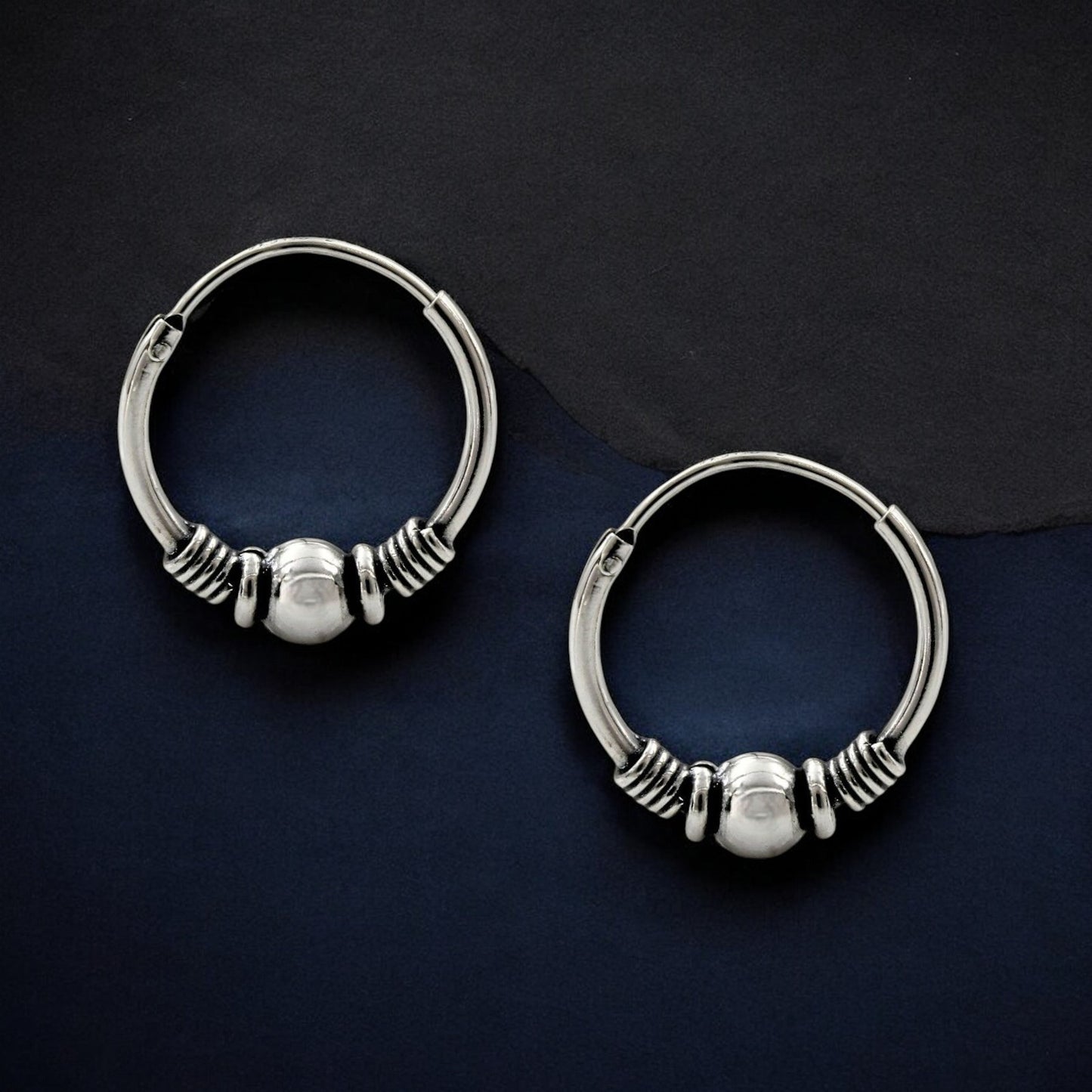 925 Real Sterling Silver Oxidized elegant bali hoop earrings for women - Pair