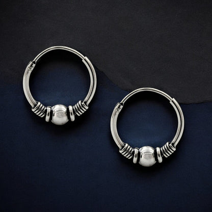 925 Real Sterling Silver Oxidized elegant bali hoop earrings for women - Pair