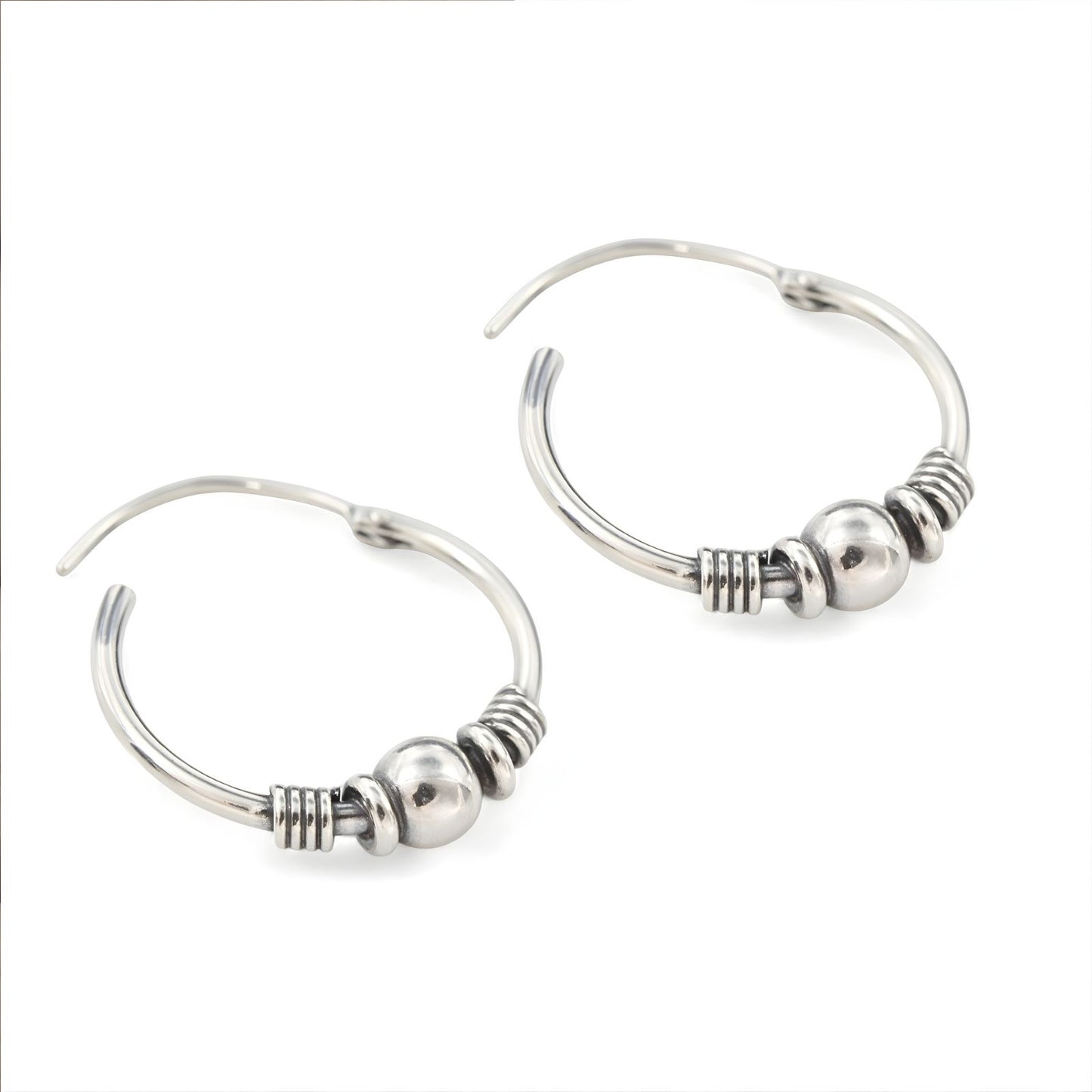 925 Real Sterling Silver Oxidized elegant bali hoop earrings for women - Pair