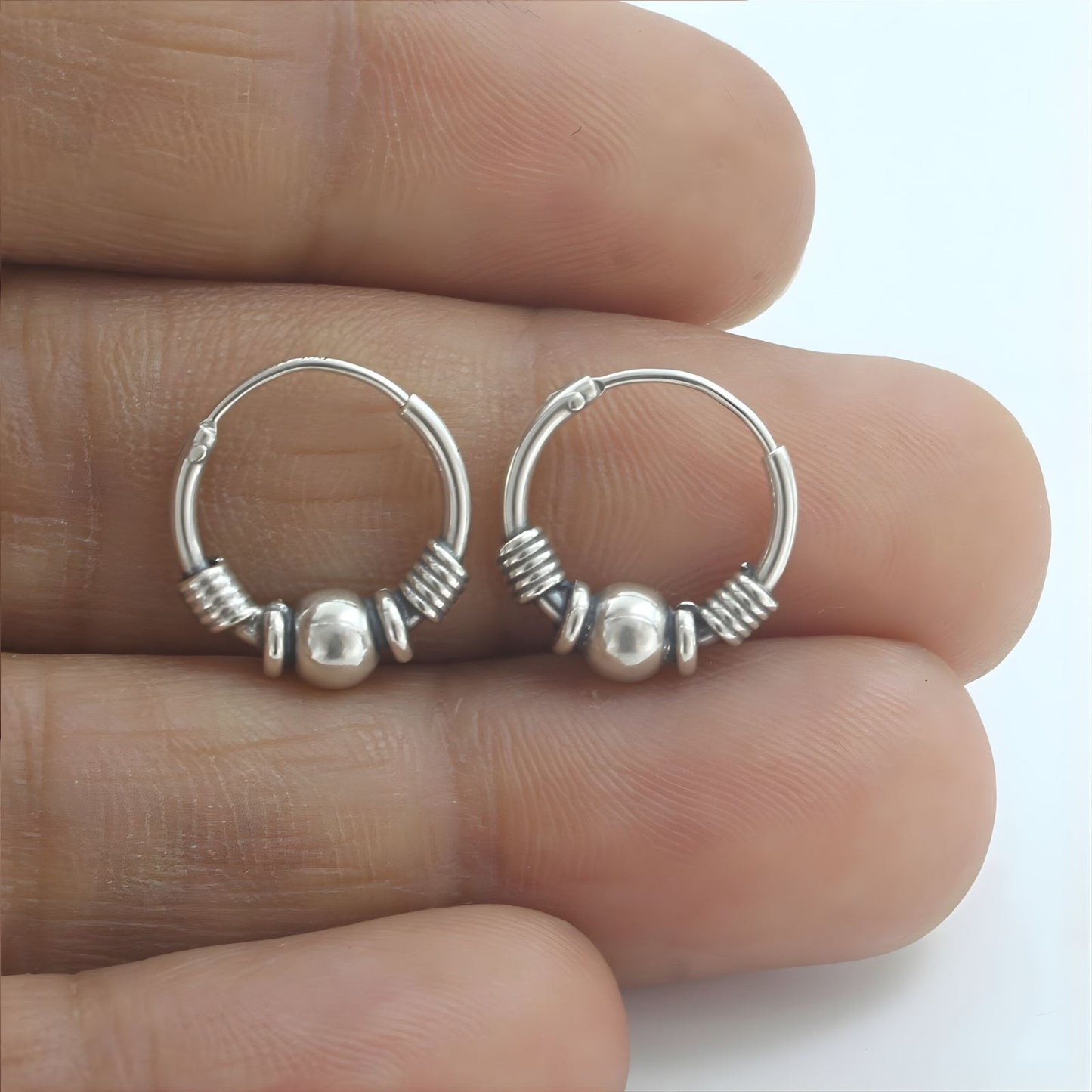 925 Real Sterling Silver Oxidized elegant bali hoop earrings for women - Pair