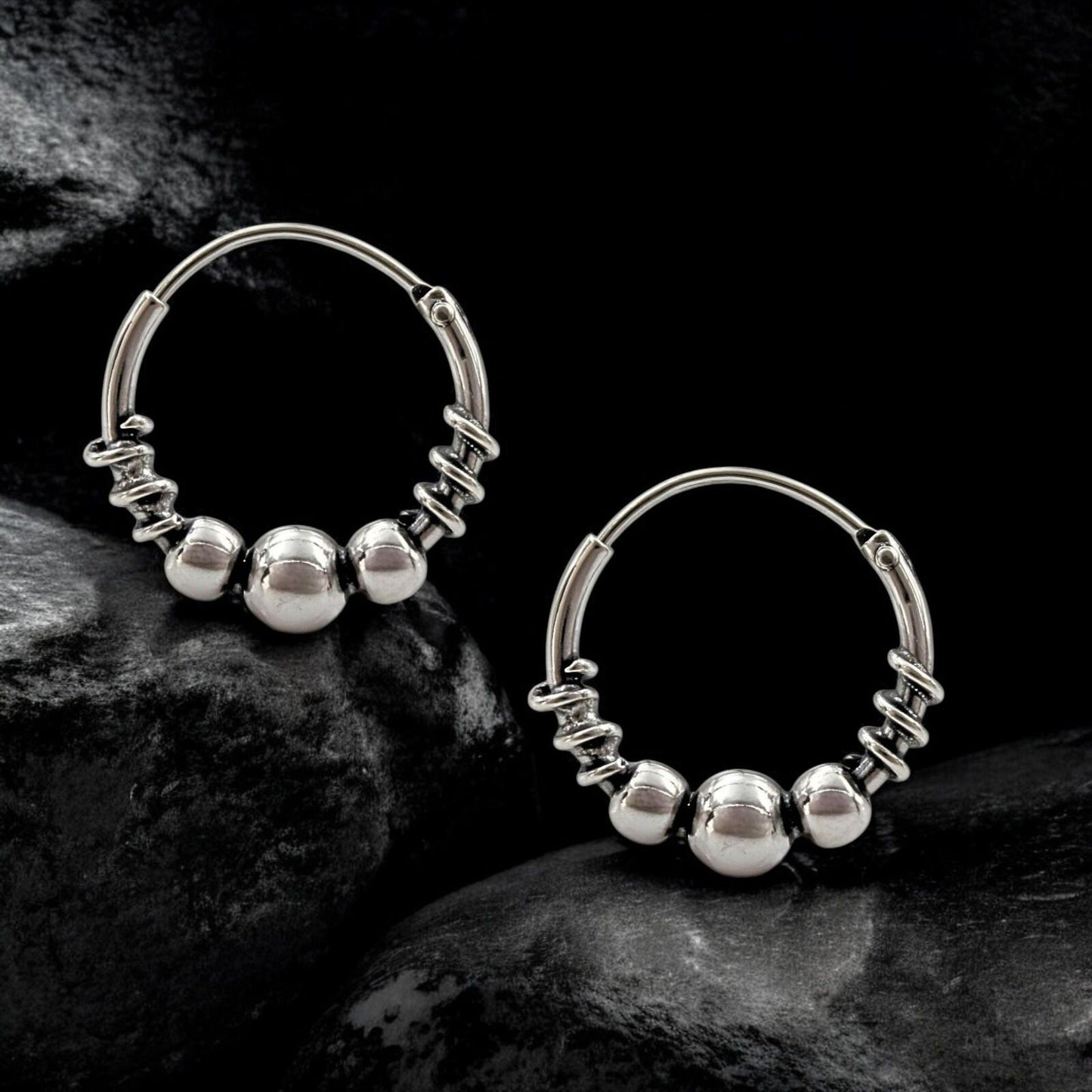 925 Real Sterling Silver Oxidized stylish bali hoop earrings for women - Pair