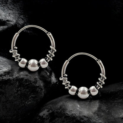 925 Real Sterling Silver Oxidized stylish bali hoop earrings for women - Pair