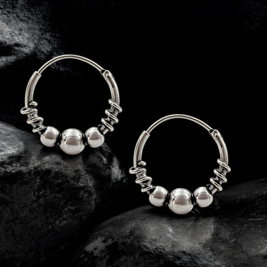 925 Real Sterling Silver Oxidized stylish bali hoop earrings for women - Pair