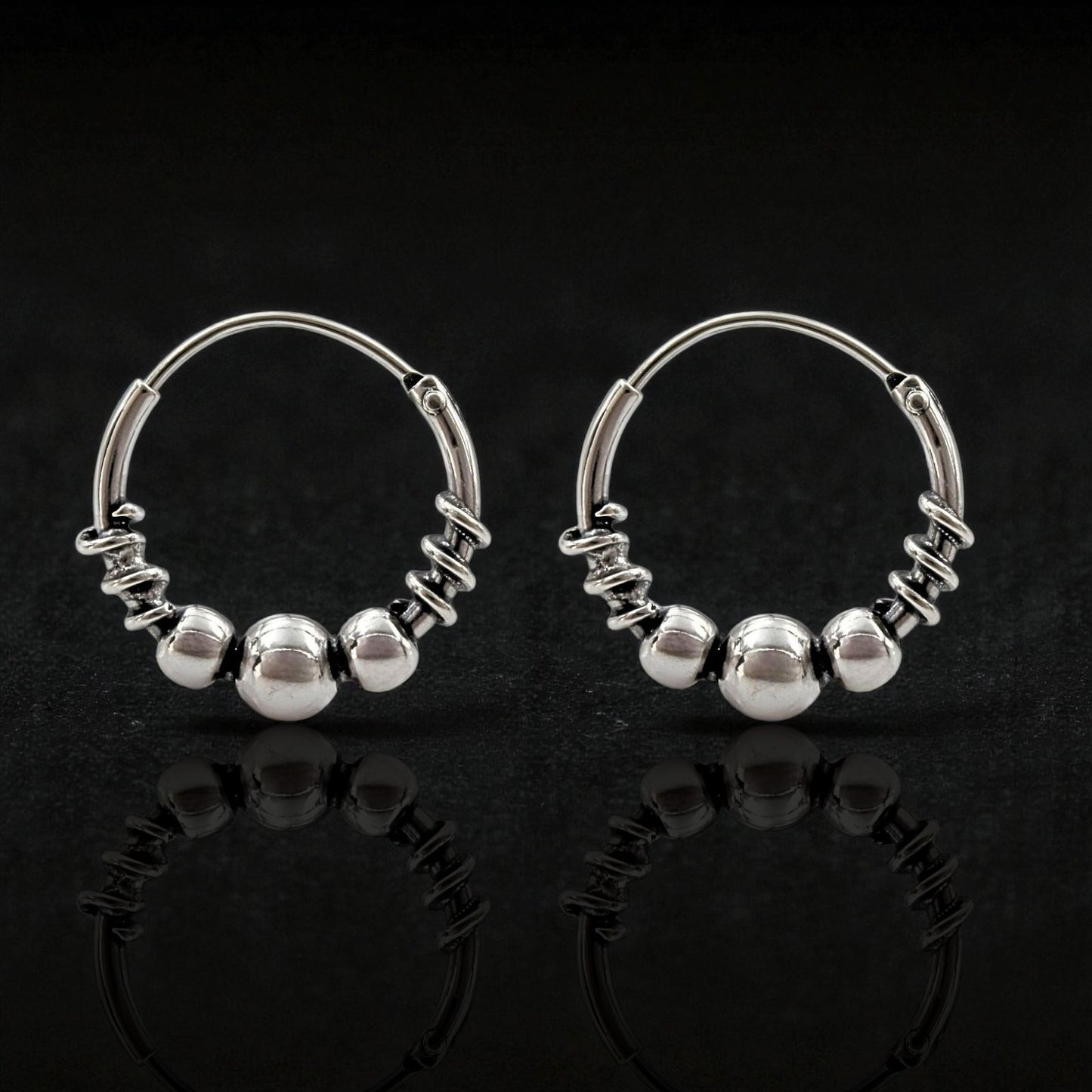 925 Real Sterling Silver Oxidized stylish bali hoop earrings for women - Pair