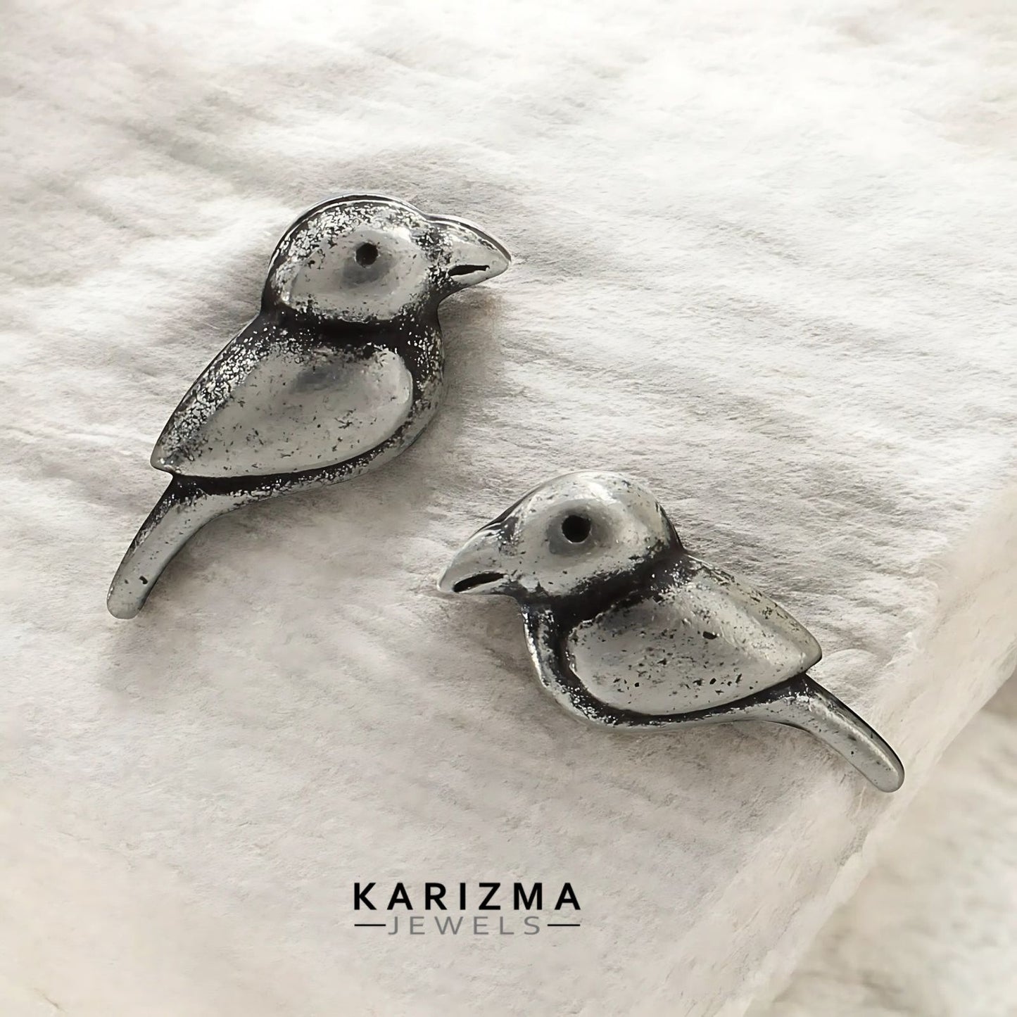 Cute  925 Sterling Silver Oxidized Women Bird charm Stud Earrings