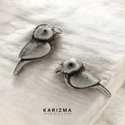 Cute  925 Sterling Silver Oxidized Women Bird charm Stud Earrings