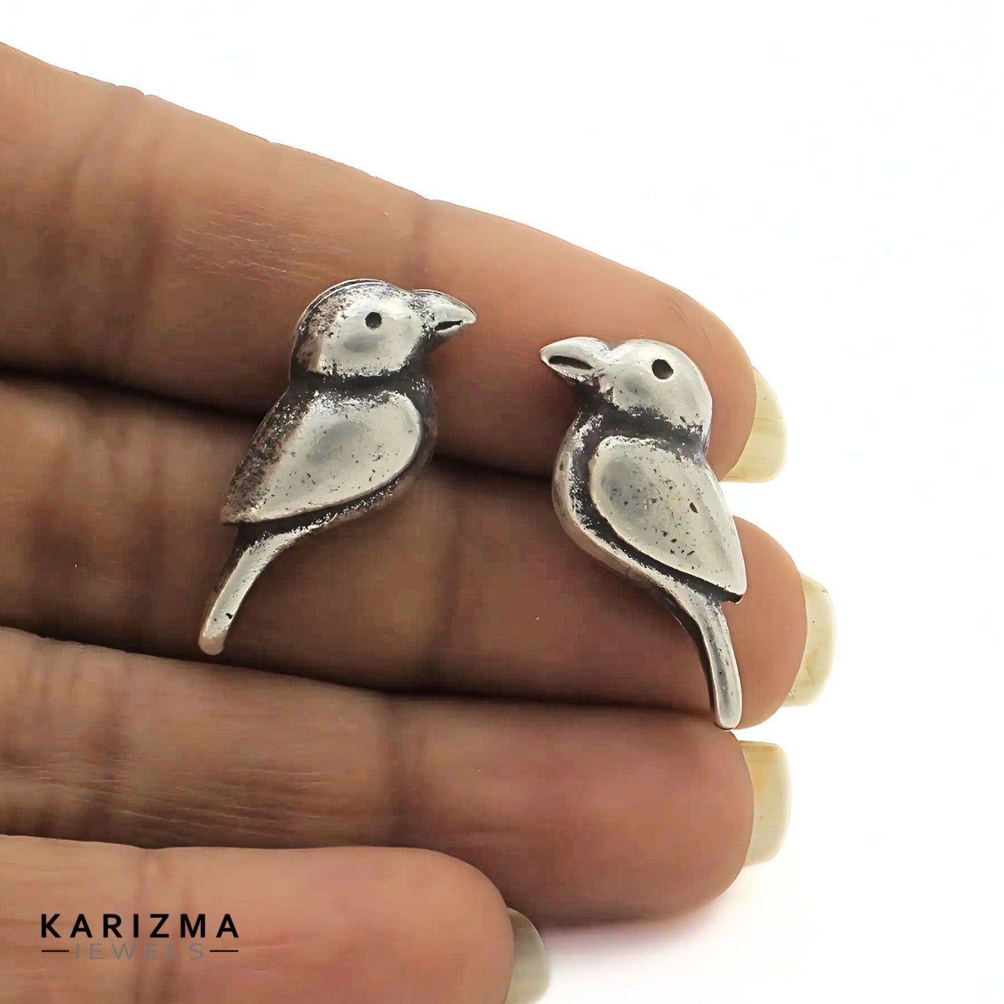 Cute  925 Sterling Silver Oxidized Women Bird charm Stud Earrings