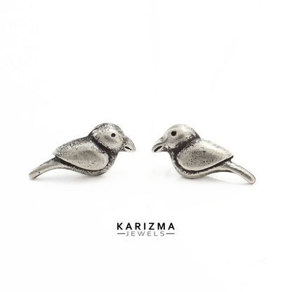 Cute  925 Sterling Silver Oxidized Women Bird charm Stud Earrings