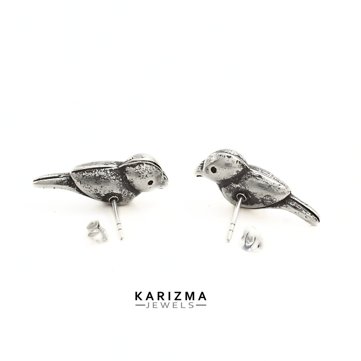 Cute  925 Sterling Silver Oxidized Women Bird charm Stud Earrings