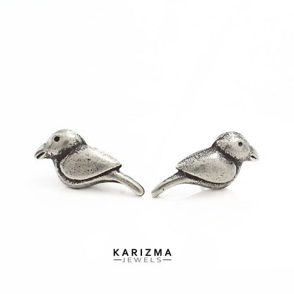 Cute  925 Sterling Silver Oxidized Women Bird charm Stud Earrings