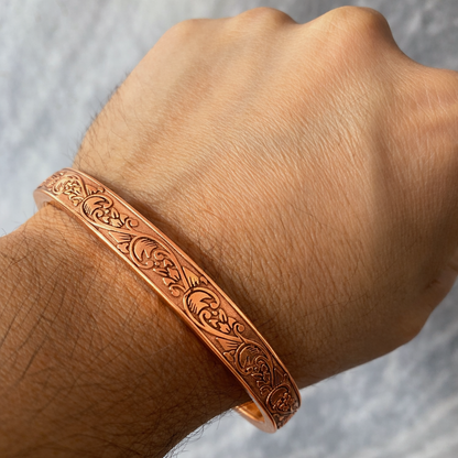 Heavy Flat Engraved Copper Kada for Men