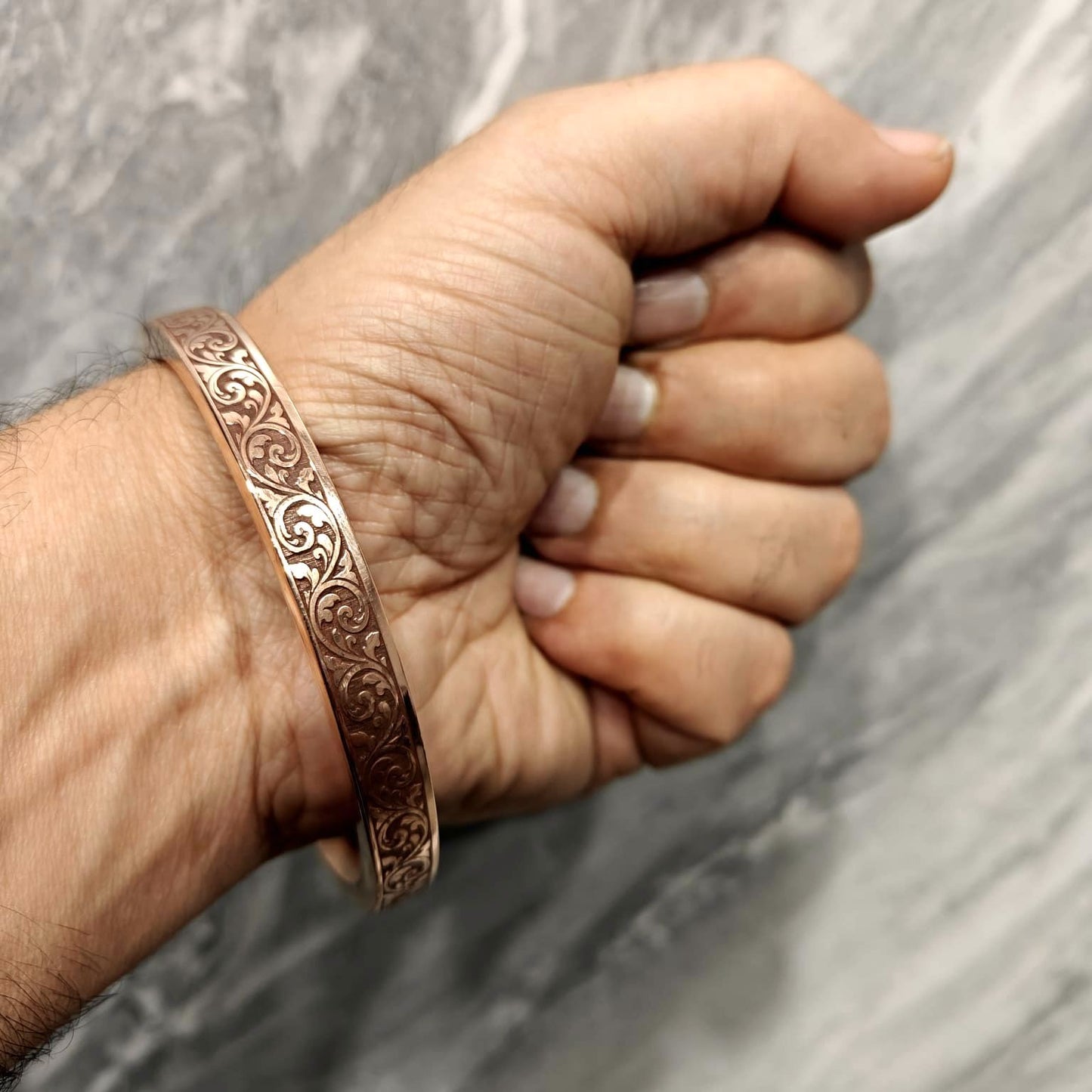 Heavy Flat Engraved Copper Kada for Men