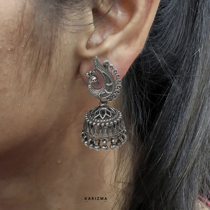 Real 925 Silver Oxidized amazing Peacock Mayur Silver Jhumki Women Earrings