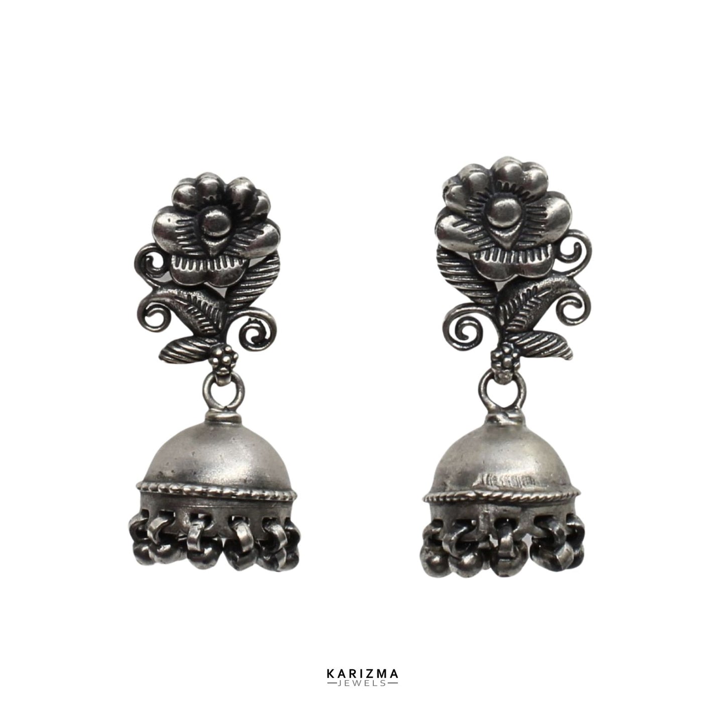 Indian Tribal style 925 Sterling Silver Oxidized Jhumki Earrings For Womens