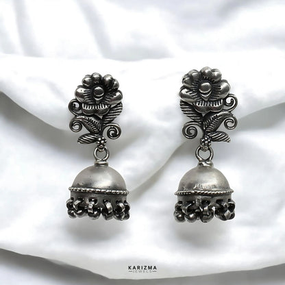 Indian Tribal style 925 Sterling Silver Oxidized Jhumki Earrings For Womens