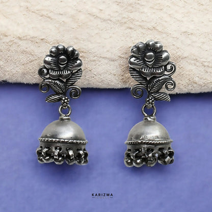 Indian Tribal style 925 Sterling Silver Oxidized Jhumki Earrings For Womens