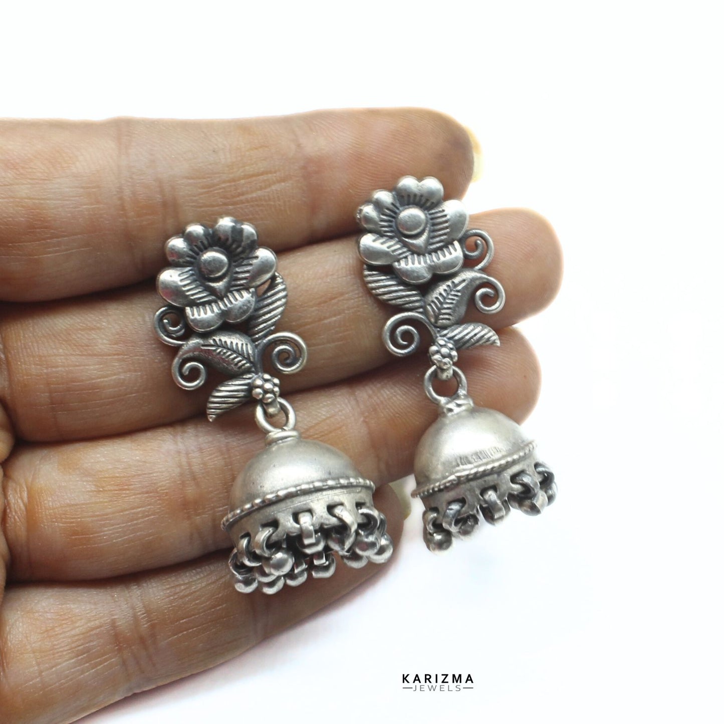 Indian Tribal style 925 Sterling Silver Oxidized Jhumki Earrings For Womens