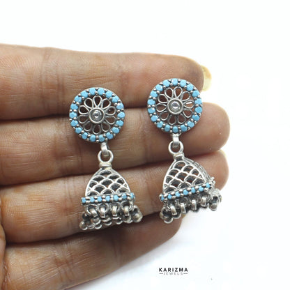 925 Sterling Silver handmade Oxidized gifting Dangle Jhumki Women Earrings