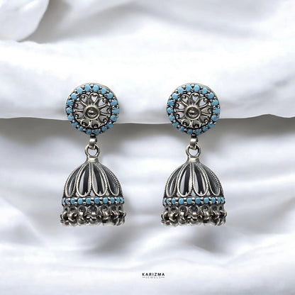 925 Sterling Silver handmade Oxidized vintage look Dangle Jhumki Women Earrings