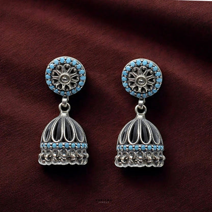 925 Sterling Silver handmade Oxidized vintage look Dangle Jhumki Women Earrings