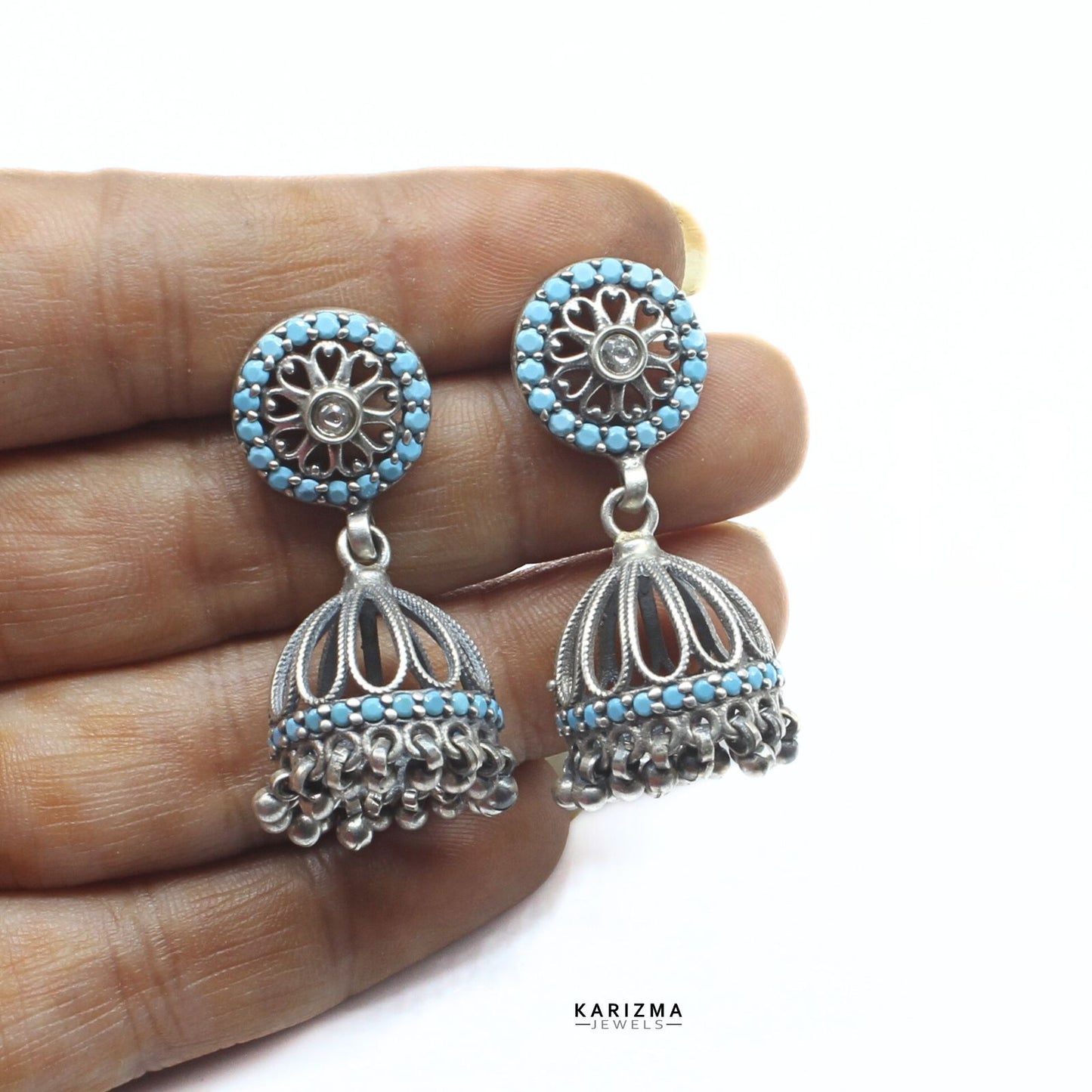 925 Sterling Silver handmade Oxidized vintage look Dangle Jhumki Women Earrings