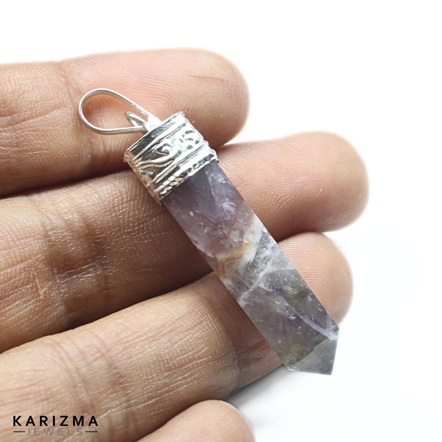 26.1 Ct Natural Purple Amethyst Gemstone Healing Point Pencil Pendant