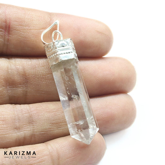28.9Ct Natural Quartz Crystal Healing Point Pencil Pendant