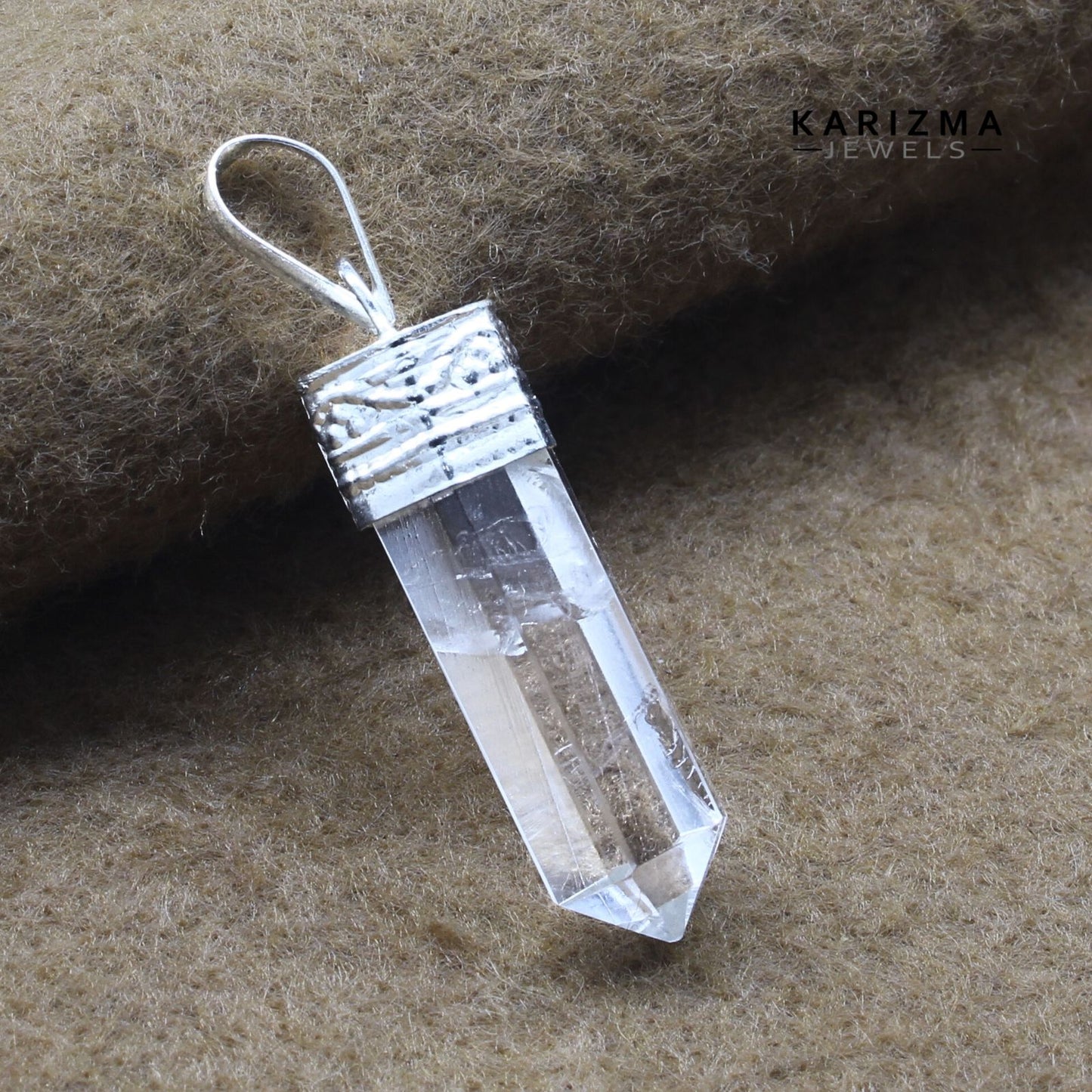 22.8Ct Natural Quartz Crystal Healing Point Pencil Pendant