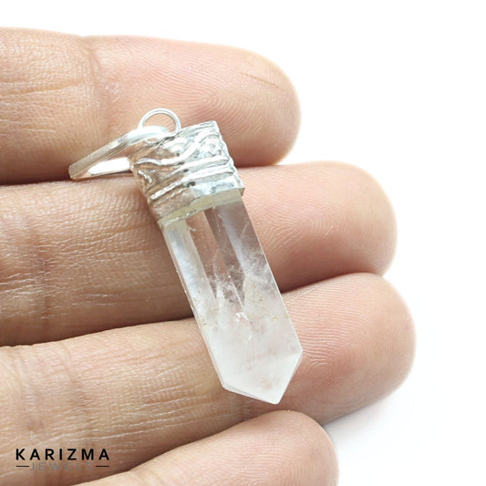 20.6Ct Natural Quartz Crystal Healing Point Pencil Pendant