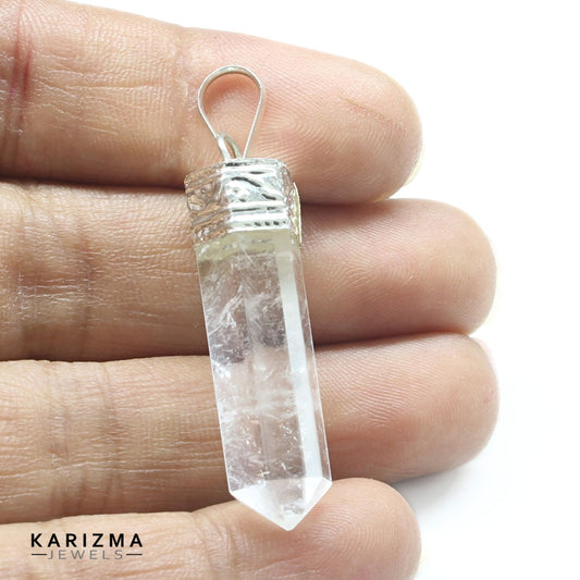 23Ct Natural Quartz Crystal Healing Point Pencil Pendant