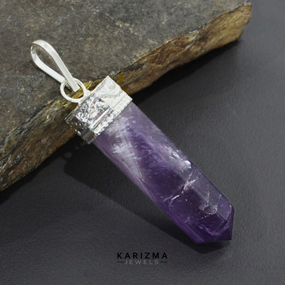 27.4Ct Natural Purple Amethyst Gemstone Healing Point Pencil Pendant