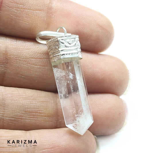 25.4Ct Natural Quartz Crystal Healing Point Pencil Pendant
