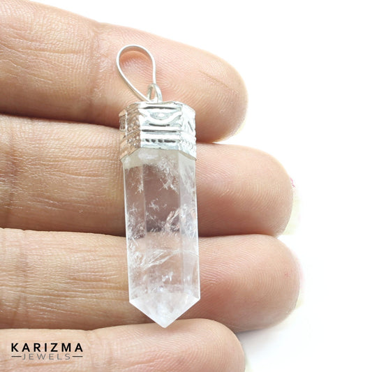 23.9Ct Natural Quartz Crystal Healing Point Pencil Pendant
