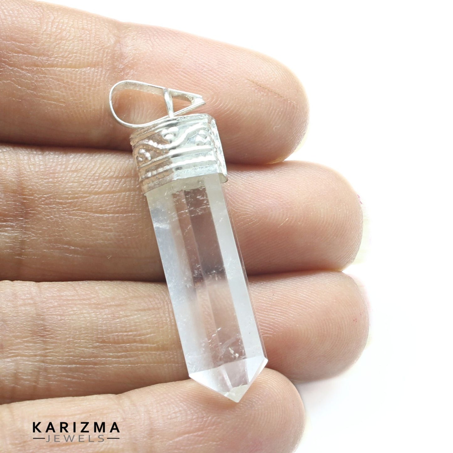 22.9Ct Natural Quartz Crystal Healing Point Pencil Pendant