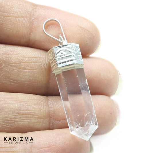 22.3Ct Natural Quartz Crystal Healing Point Pencil Pendant
