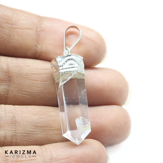21.9Ct Natural Quartz Crystal Healing Point Pencil Pendant