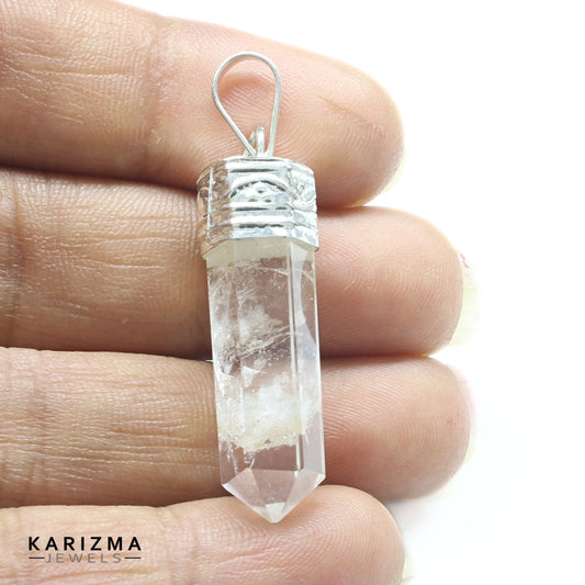 22.8Ct Natural Quartz Crystal Healing Point Pencil Pendant