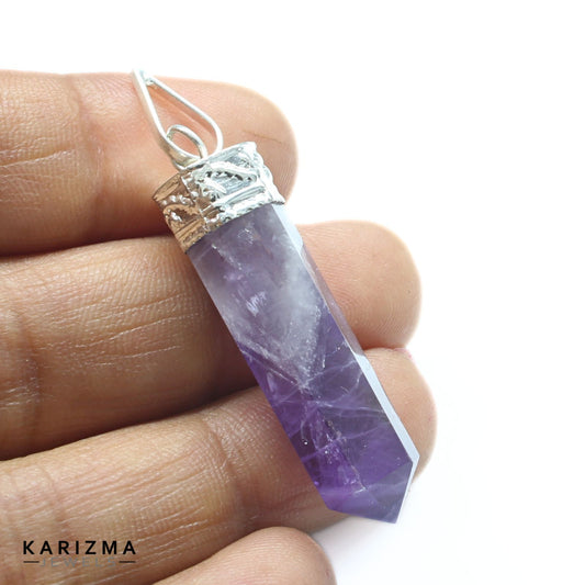 27.4Ct Natural Purple Amethyst Gemstone Healing Point Pencil Pendant