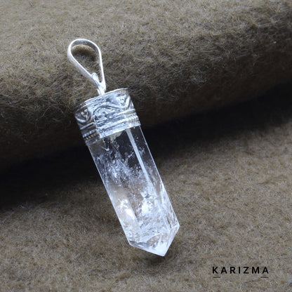 23.7Ct Natural Quartz Crystal Healing Point Pencil Pendant