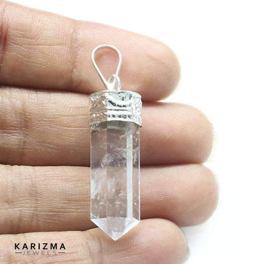 23.7Ct Natural Quartz Crystal Healing Point Pencil Pendant
