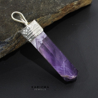 30.8Ct Natural Purple Amethyst Gemstone Healing Point Pencil Pendant