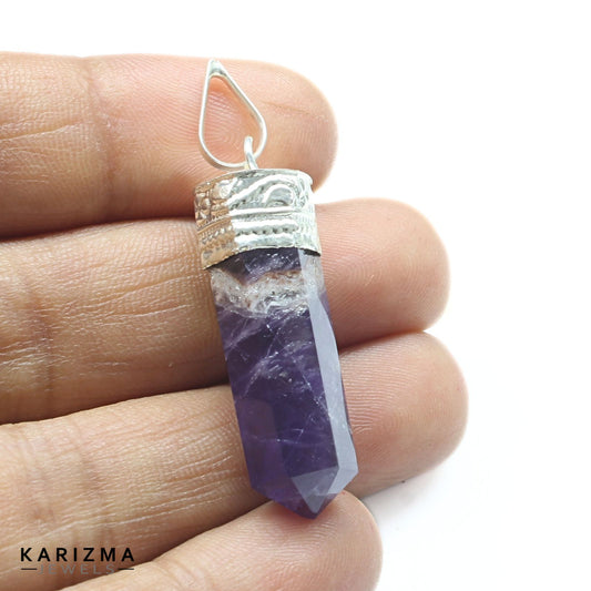 23.5Ct Natural Purple Amethyst Gemstone Healing Point Pencil Pendant