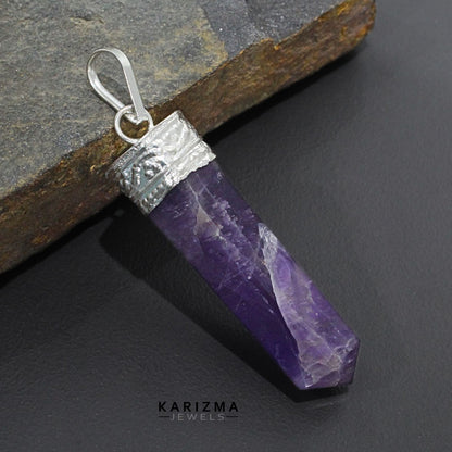 32.2Ct Natural Purple Amethyst Gemstone Healing Point Pencil Pendant