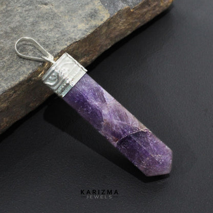 33.8Ct Natural Purple Amethyst Gemstone Healing Point Pencil Pendant