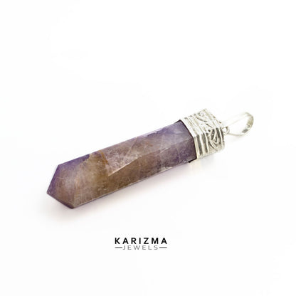 33.8Ct Natural Purple Amethyst Gemstone Healing Point Pencil Pendant