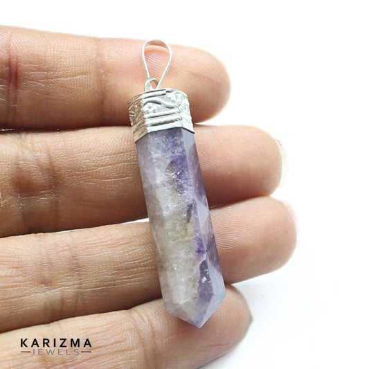 33.8Ct Natural Purple Amethyst Gemstone Healing Point Pencil Pendant