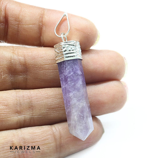 25.3Ct Natural Purple Amethyst Gemstone Healing Point Pencil Pendant