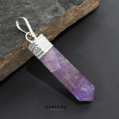 29.1Ct Natural Purple Amethyst Gemstone Healing Point Pencil Pendant
