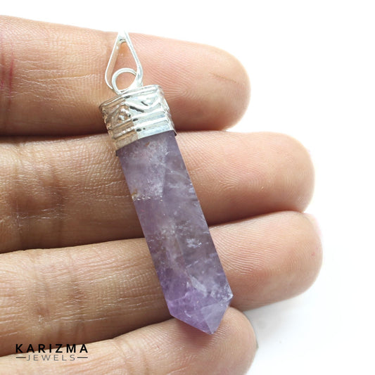 29.1Ct Natural Purple Amethyst Gemstone Healing Point Pencil Pendant